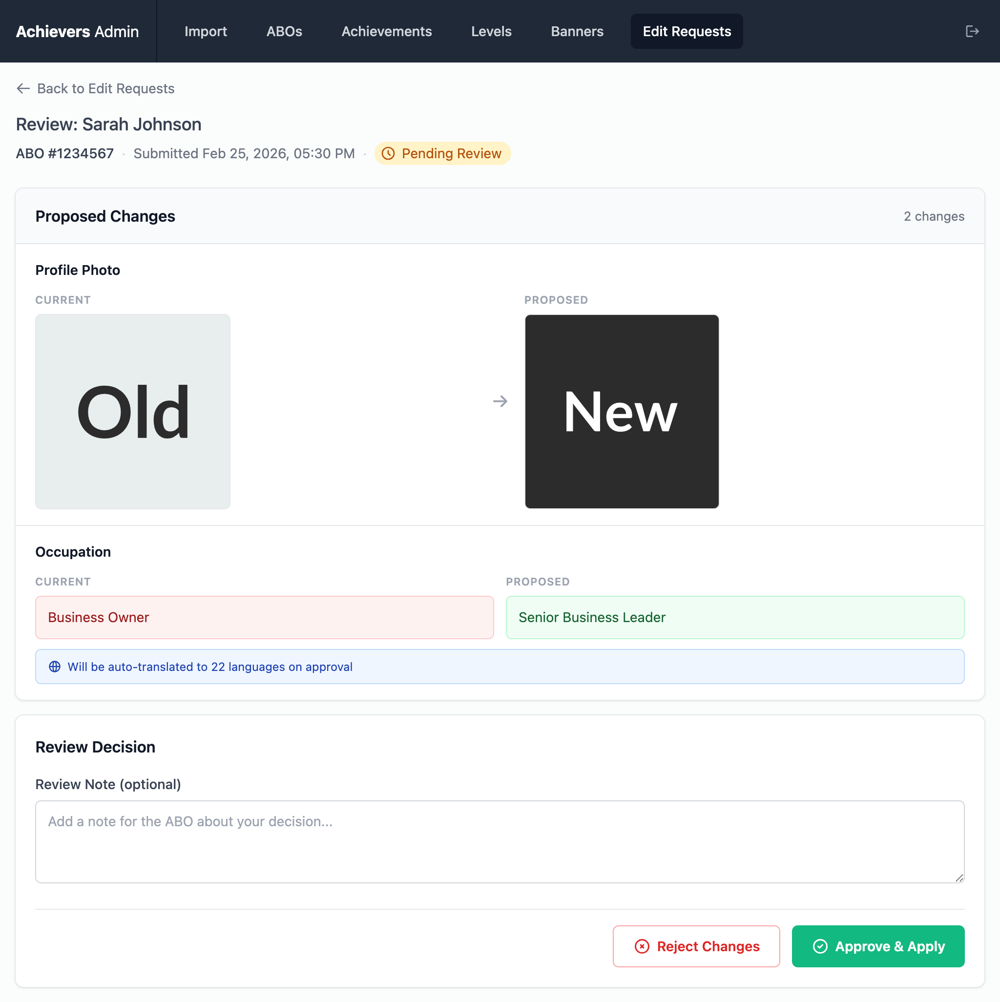 Admin Review Details